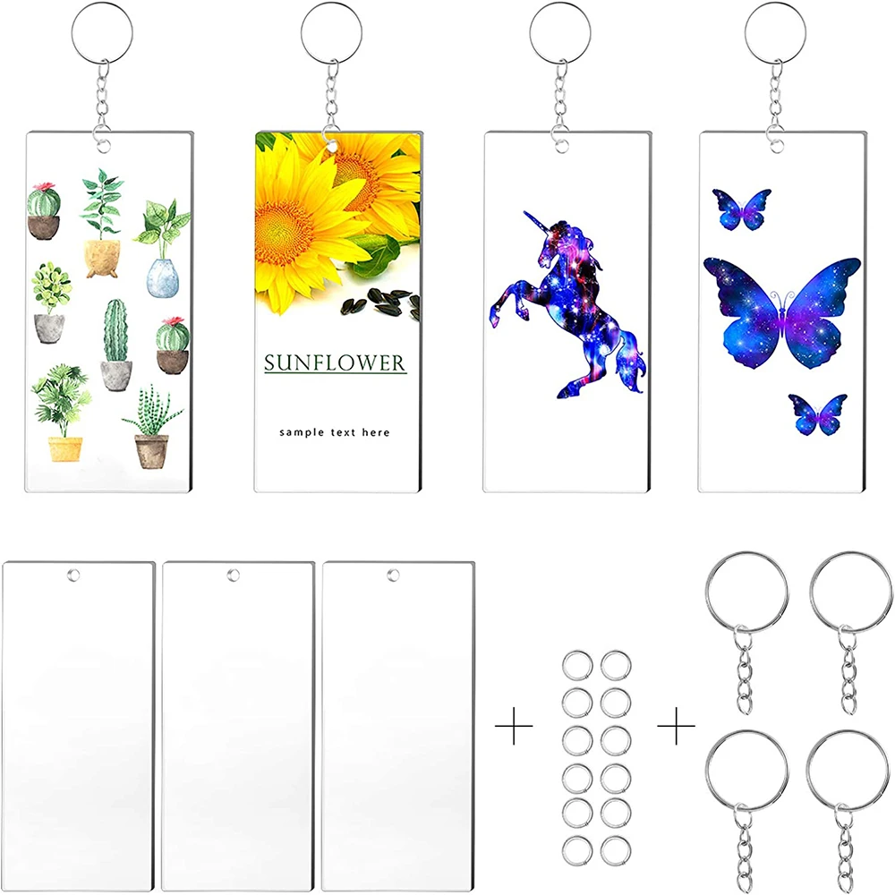 Transparent Acrylic KeyChain Blank Charms Key Chains Jump Ring 90Pcs for DIY Craft Ornament Engrave Painting