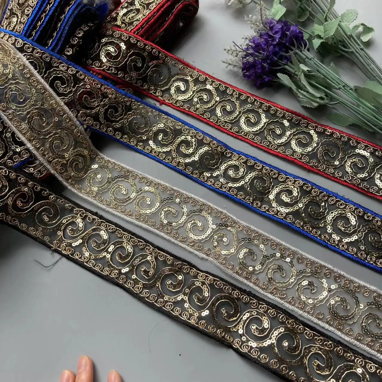 

2 Yards Ethnic Gold Thread Sequins African Lace Trims Geometric Lace Ribbon DIY Sewing Dress Decoration Bridal Lace
