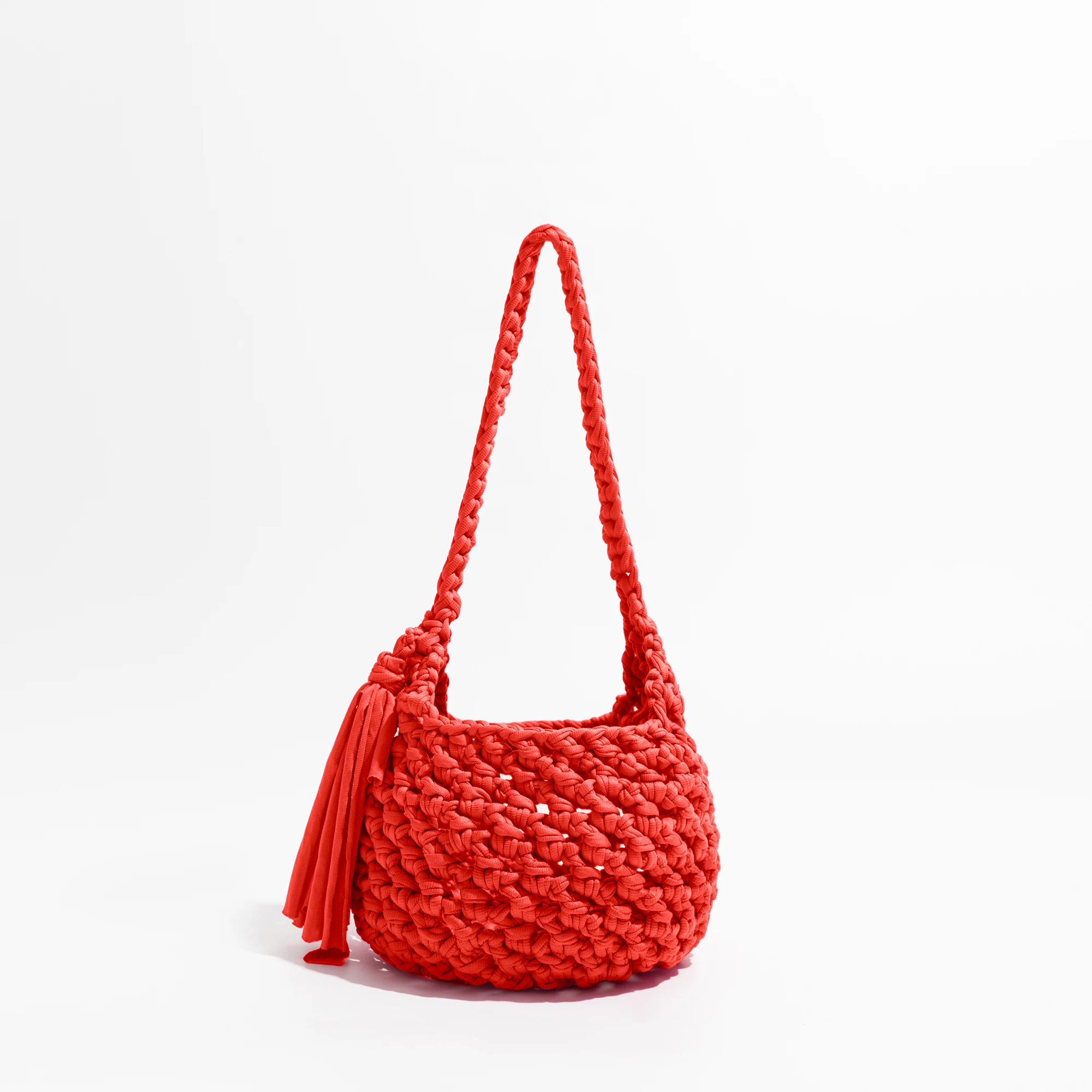 

Bohemian Tassel Crochet Women Shoulder Bags Rope Woven Lady Handbags Handmade Summer Beach Bag Casual Hollow Small Tote Purses