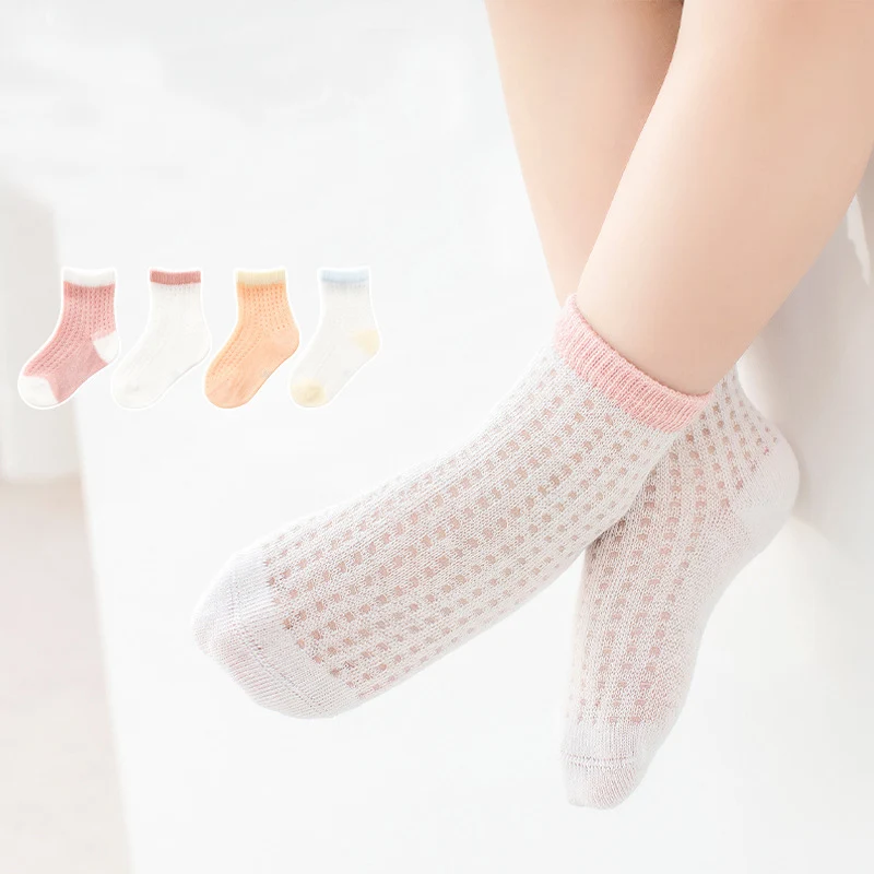 

2 Pairs 0 To 6 Years Children Girls Socks Spring Summer Newborn Baby Boys Cotton Mesh Breathable Thin Soft Cute Socks For Kids