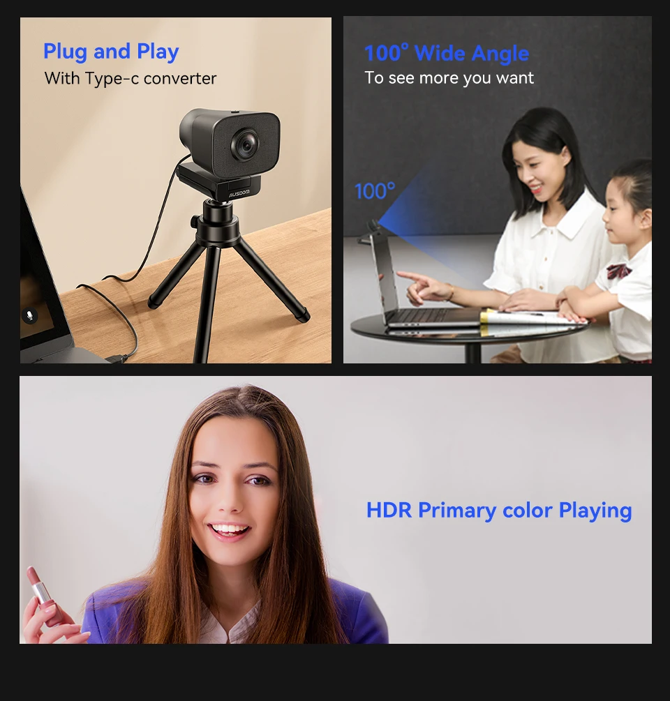 ausdom pro autofocus hdr webcam de grande angular com duplo ruído cancelando microfones para ao