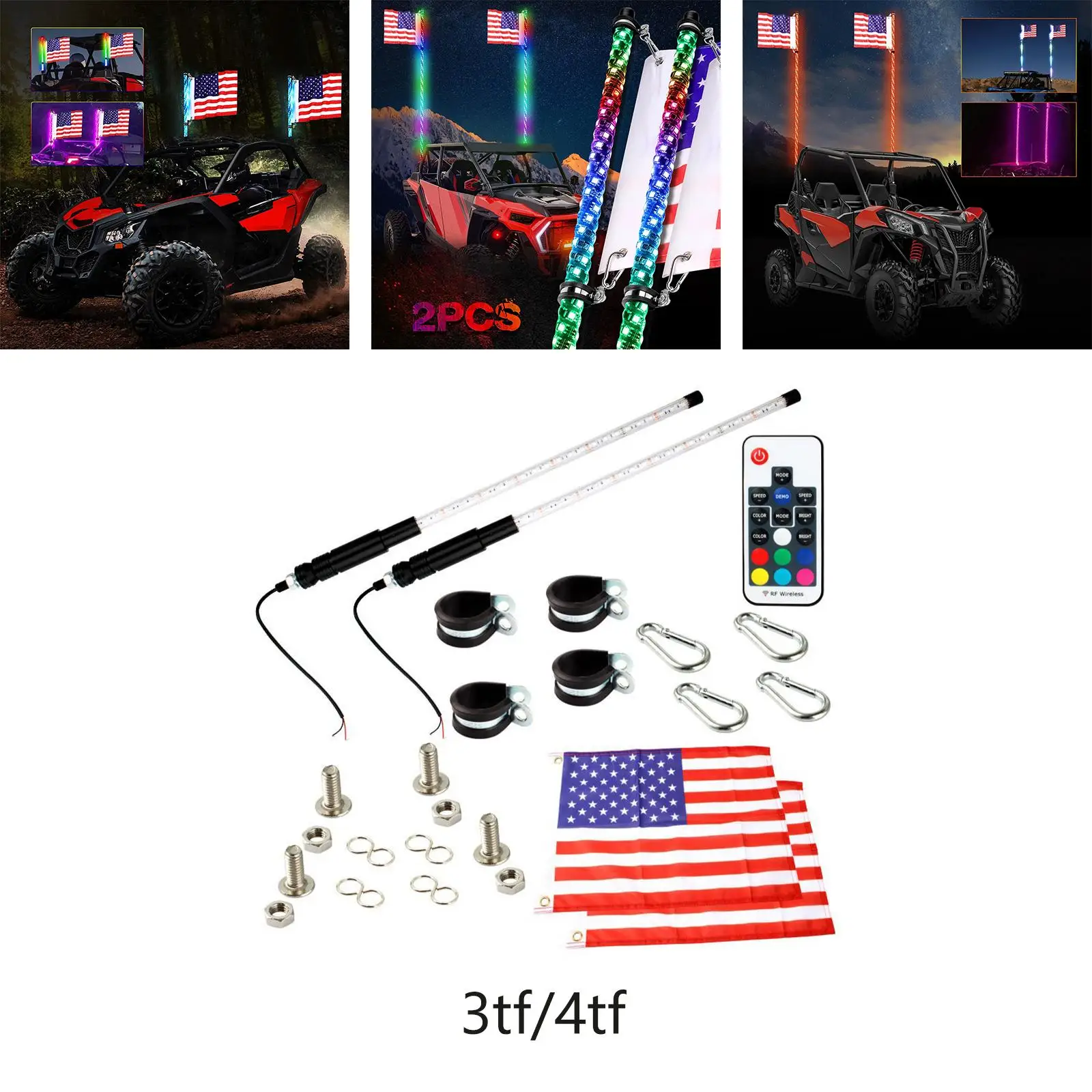 2Pcs LED Lights, RGB Watreproof 300 Flash Patterns Spiral Lighting Fit for UTV ATV Motorcycles Buggy Boat Rail 2Pcs LED Lights, RGB Watreproof 300 Flash Patterns Spiral Lighting Fit for UTV ATV Motorcycles Buggy Boat Rail