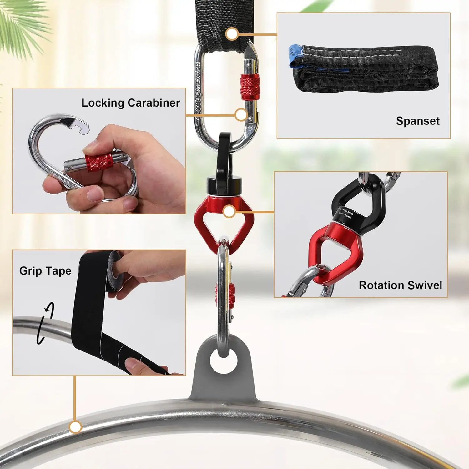 50cm Mini Aerial Hoop Workout Lyra Hoop Set for Circuses Performances Theaters GYM Club with Handware