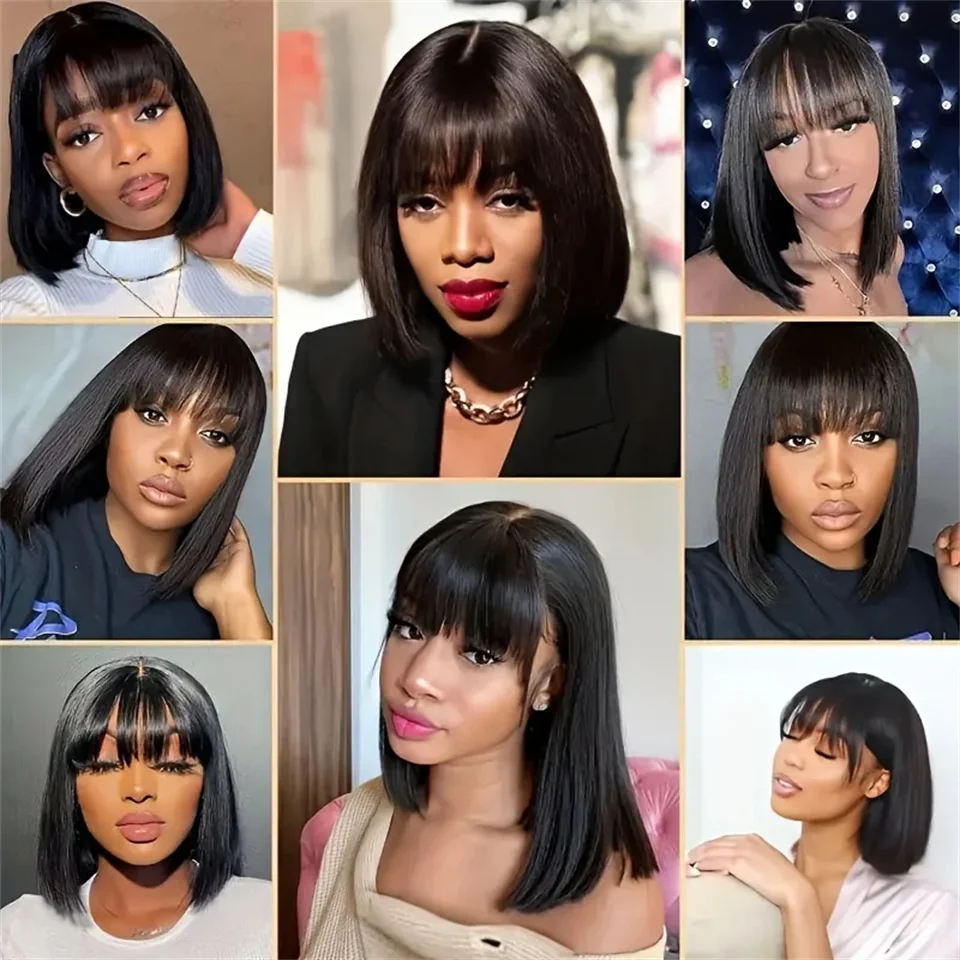 Middle Part 3X1 Hd Lace Wig Bone Straight Human Hair Wigs With Bangs Short Bob Glueless Human Hair Wigs for Black Women