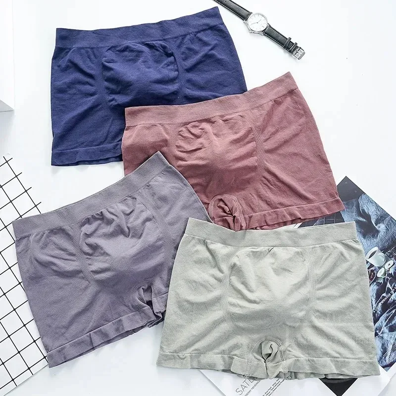 1/4PCS Men's Underwear Boxers Men Elasticity Breathable Trunk Boxer Comfortable Seamless Man Solid Underpants Shorts Panties