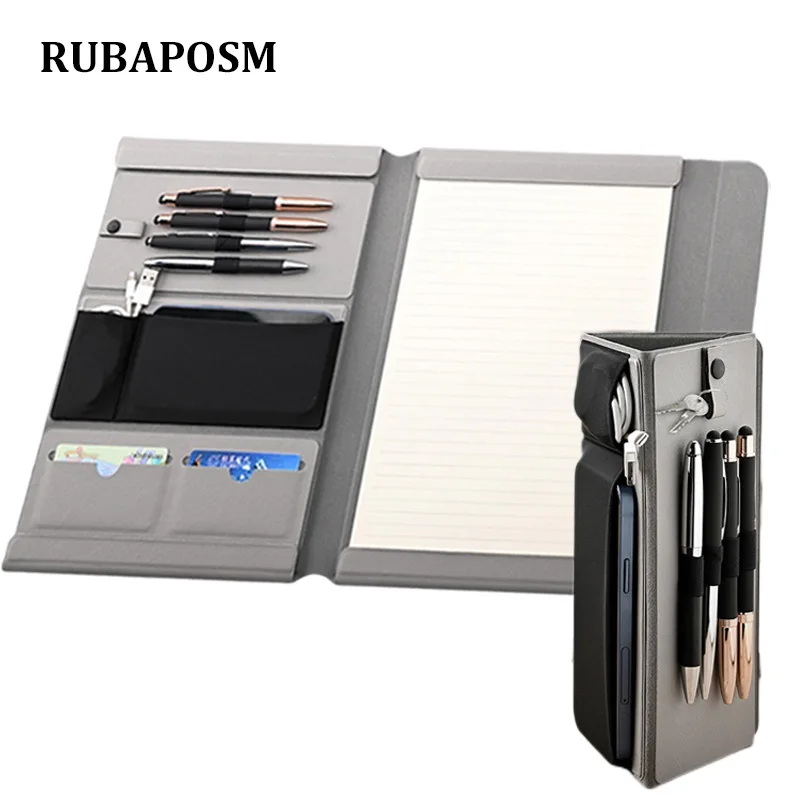 

A4 Magnetic Folder Foldable Padfolio Portfolio Notebook Organizer Leather Writing Pad Document Storage Clipboard Business Office