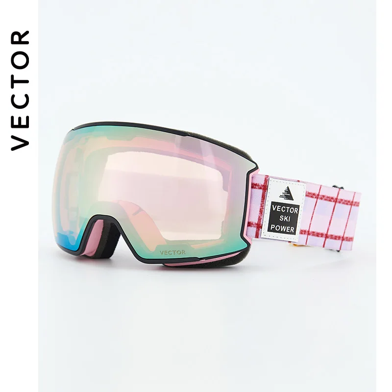 Vector Small Ski Goggles Frame Print Strap for Men Women,Interchangeable Magnetic Lens UV400 Sunglasses Anti-fog Snow Glasses