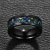 NUNCAD 8mm Hammer Pattern Inlaid Black Sand Bottom Green Crushed Opal Tungsten Steel Rings Electric Black Men Engagement Rings 3
