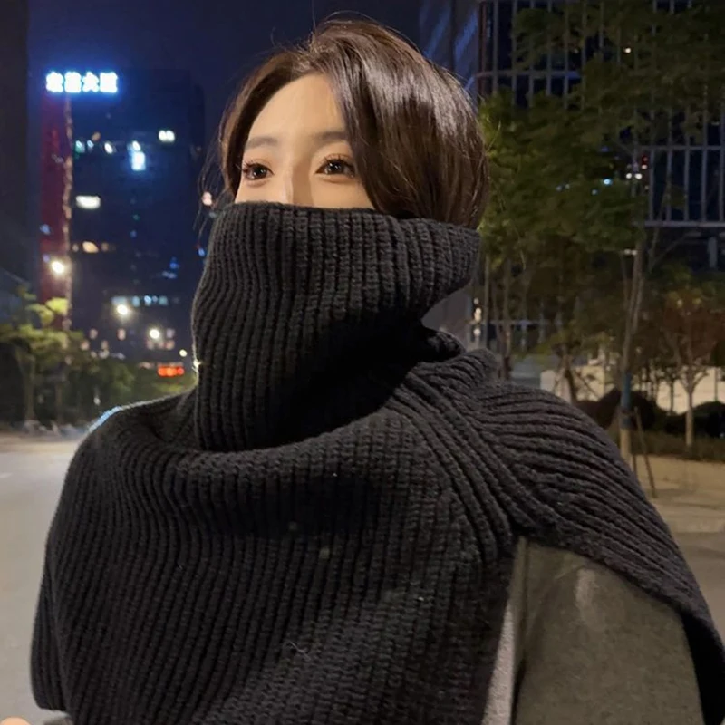 1PC Pullover Scarf Knitted Shawl Winter Scarf False Collar Coat Bib Warm Turtleneck Slit Jumper Shawl Clothes Accessories