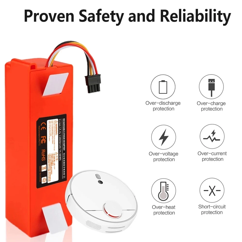 100% Original 14.4V 12800mAh Robotic Vacuum Cleaner Replacement Battery For Xiaomi Roborock S55 S60 S65 S50 S51 S5 MAX S6 Parts 3