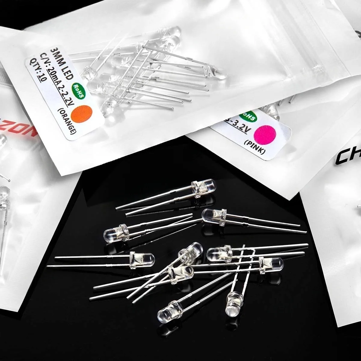 FY 100pcs 3mm LED Diode Ultra Bright Multicolor Emitting Assortment 2V 3V Warm White Red Green Blue UV Purple Yellow Orange Pink