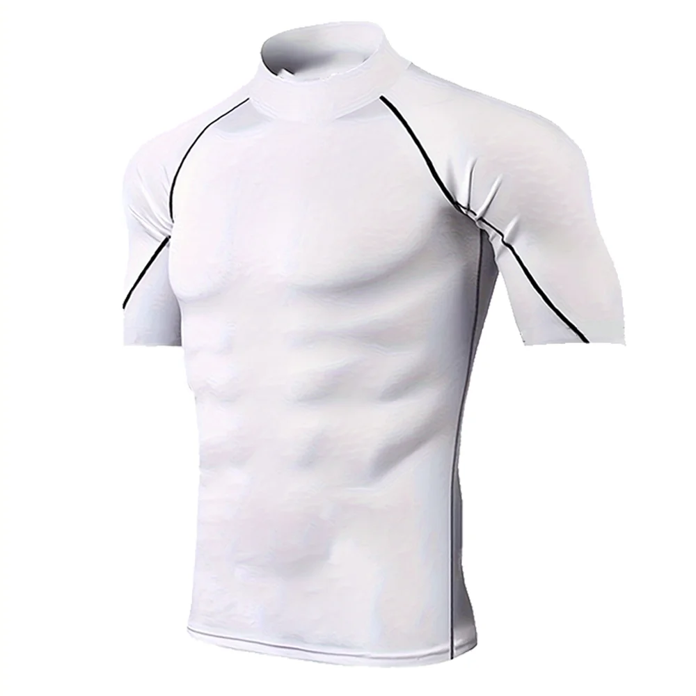 T-shirt Sportiva da Uomo a Maniche Corte, Asciugatura Rapida, per Bodybuilding e Corsa, Top a Compressione, Maglietta da Palestra, Rashguard Aderente per Fitness - immagine 2