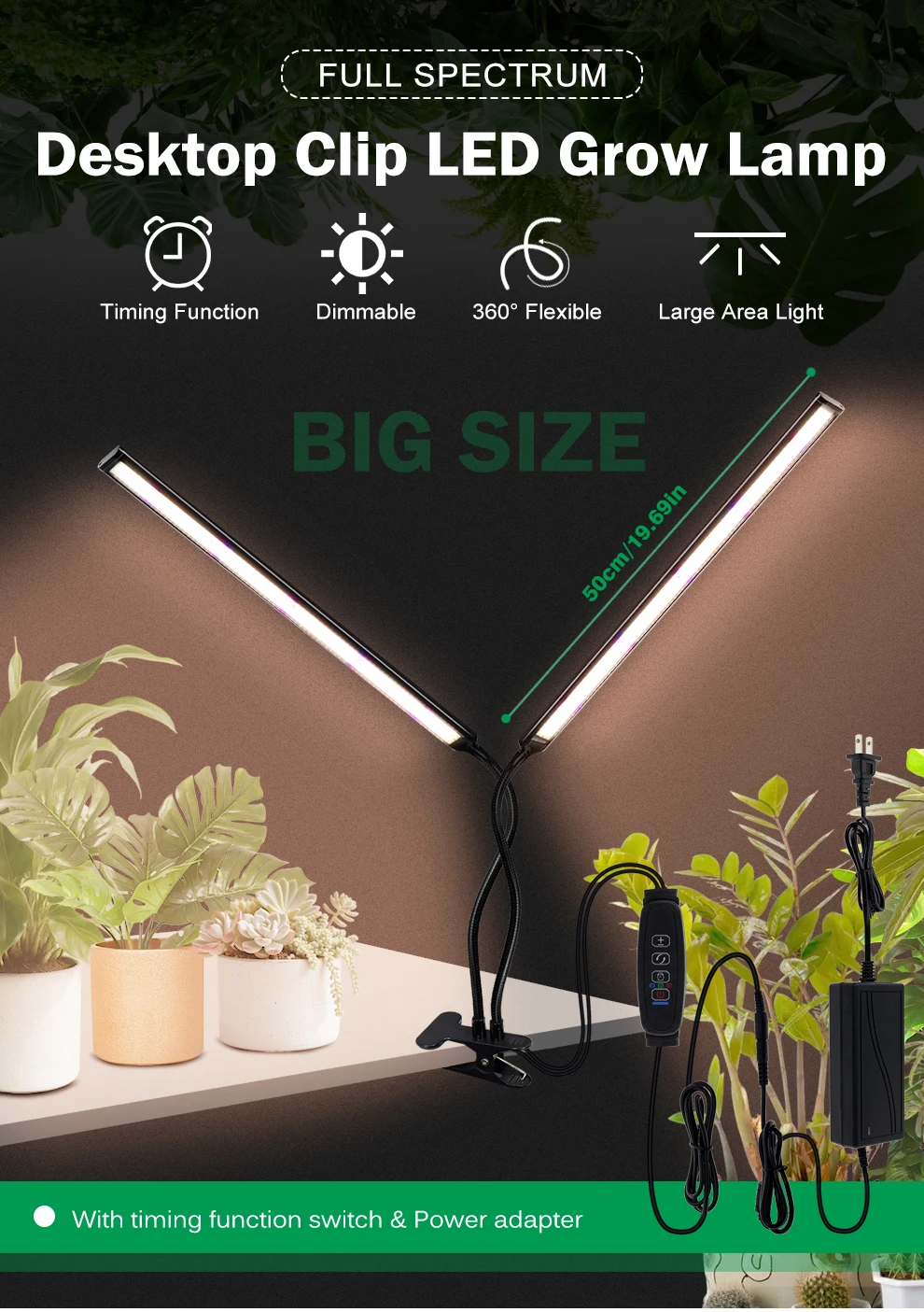 Clip-LED-Pflanzenlampe, Phyto-Lampe, volles Wachstumsspektrum, Gartenbau-Phytolampe mit Steuerung für den Innenanbau von Pflanzen und Blüten – Detail 1