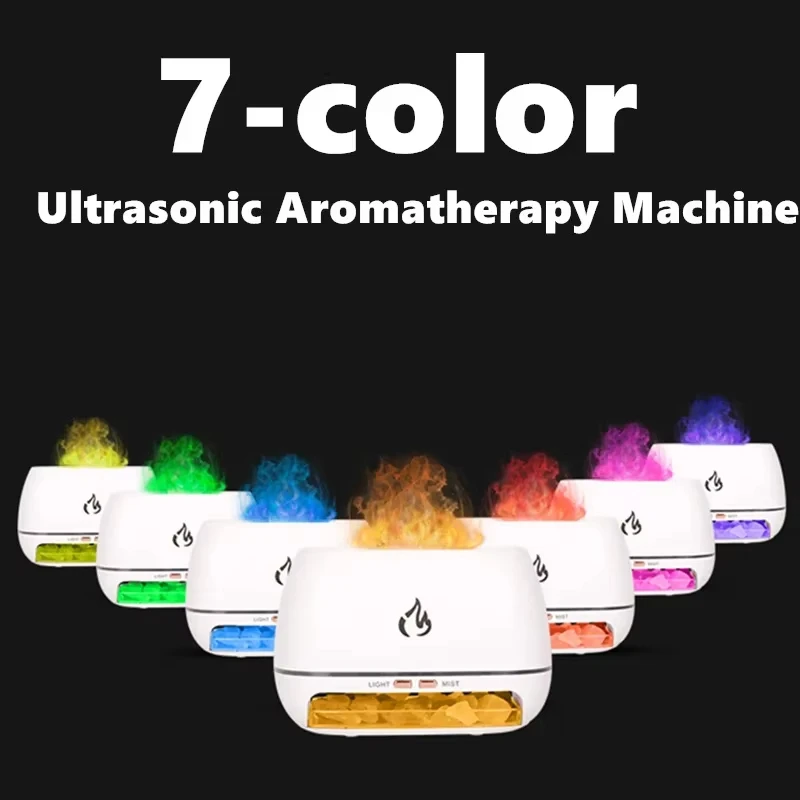 New Himalayan Crystal Salt Stone Aroma Air Humidifiers 3D Flame Fire Colorful Night Light Aromatherapy Essential Oil Diffuser 3