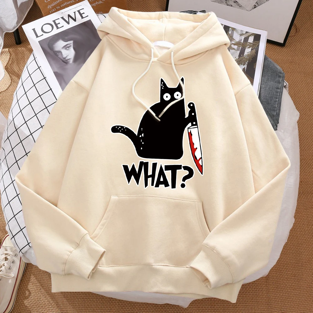 칼을 들고 귀여운 작은 검은 고양이 남자 까마귀 거리 양털 Hoody Hipster 가을 운동복 힙합 의류 여자