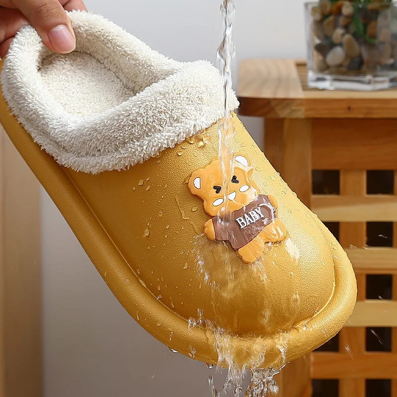 

Women's cotton waterproof slippers, thick bottom, warm velvet, home, internal and external clothing, men12