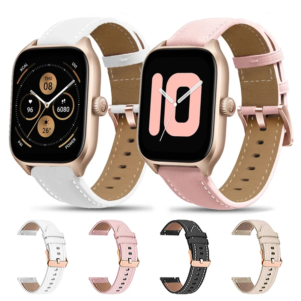 Elegant 20mm Leather Smartwatch Strap - Premium Watchband Wristband Bracelet
