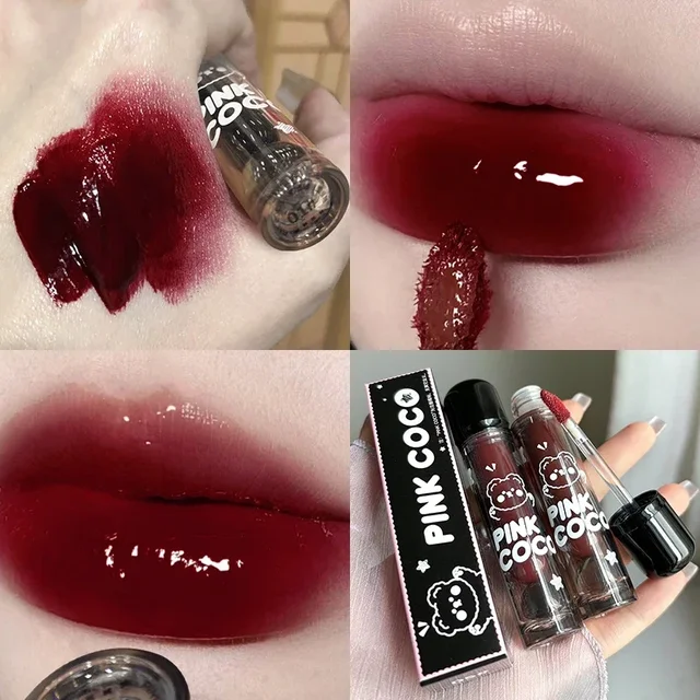 35177-364bb0.jpg Mirror Glass Lip Tint Punk Dark Red Lip Inks Juice Lip Glaze Water Light Clear Lipstick Non Stick Cup Liquid Liptint Makeup
