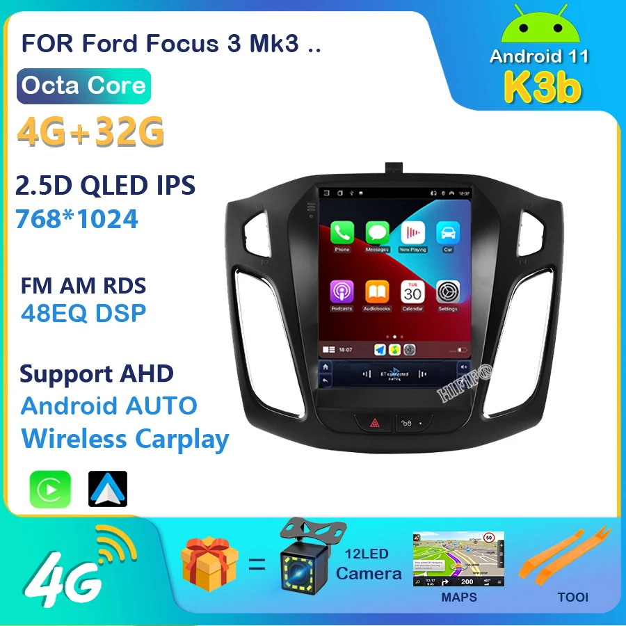 Car Radio Multimedia android 11 Player For Ford Focus 3 Mk3 2012 -2019 For Tesla Style Screen Navigation 2 din GPS 2din Video 4G car monitor screen Car Monitors