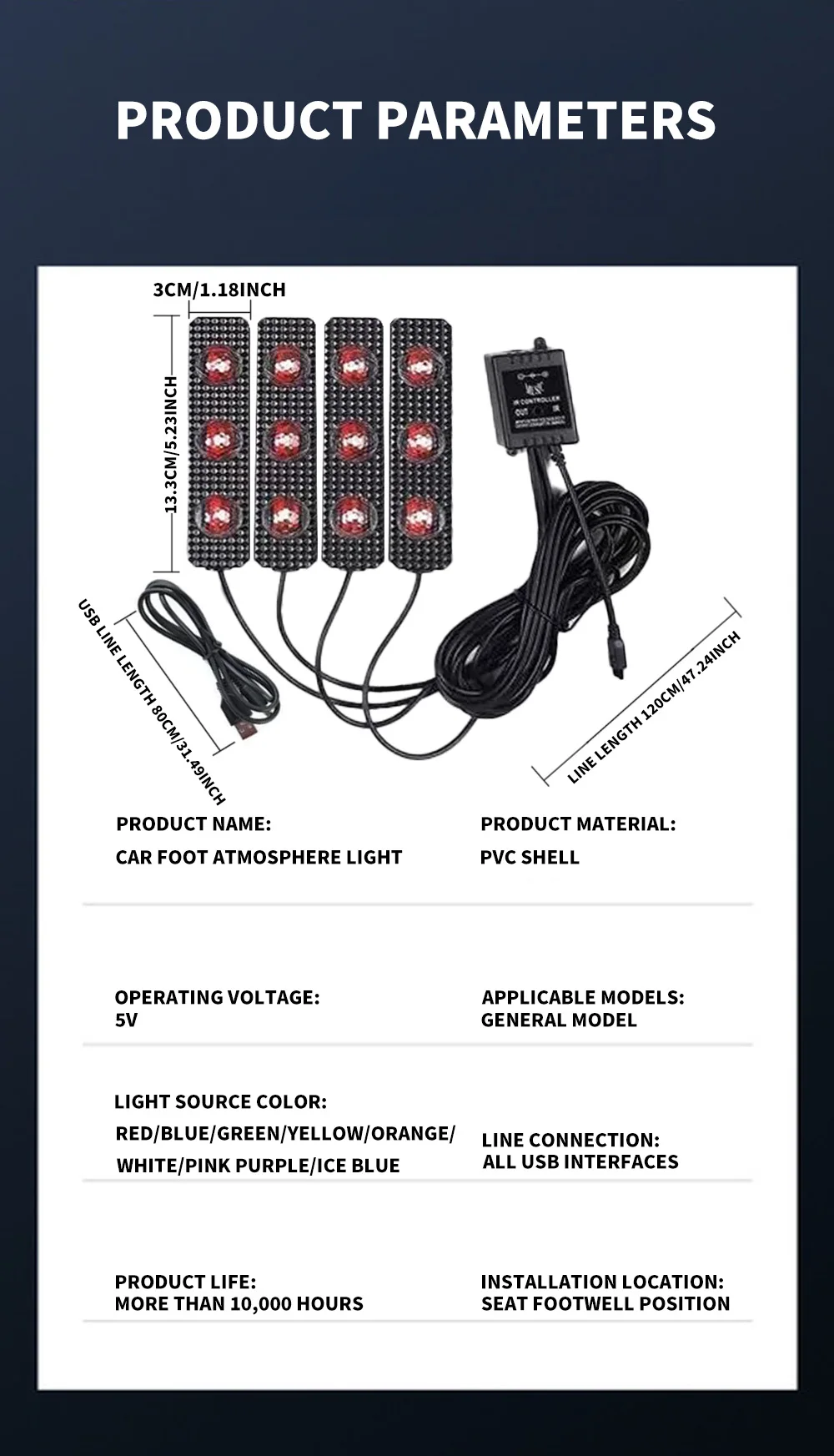 자동차 인테리어 RGB LED 스트립 조명 스타일링 장식, 분위기 램프 액세서리, 풋 라이트 음악, 4 개