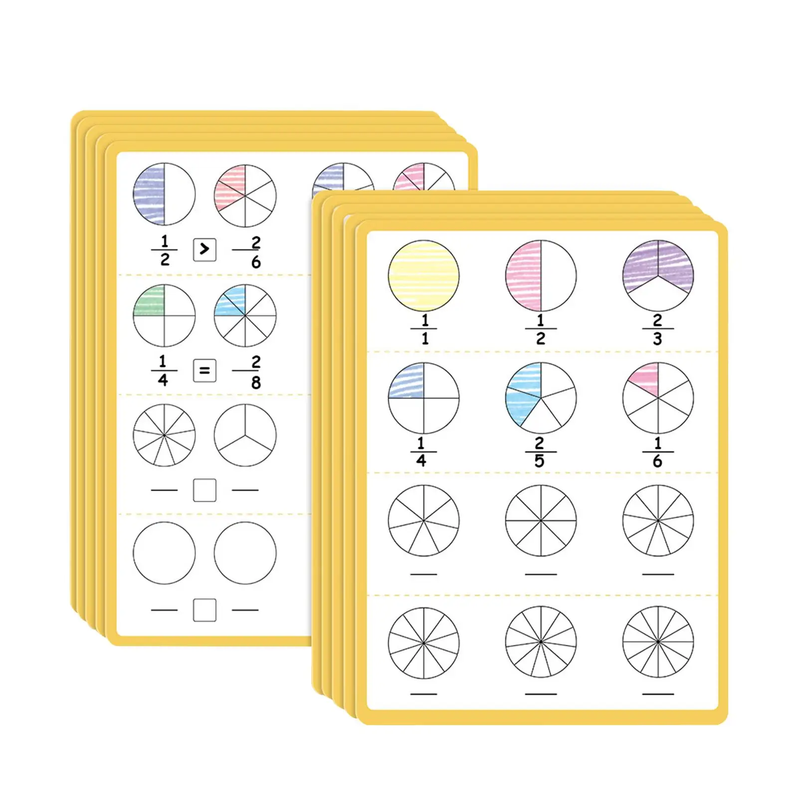 Fraction Dry Erase Sheets Gift 10 Sheets Early Learning Toy Fraction Manipulatives for Boys Girls Kids Ages 4-6 Years Children