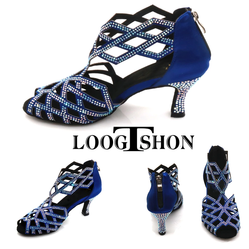 LOOGTSHON  New Dance Shoes Latin Party Wedding Dance Shoes Ballroom Women Dance Shoes Rhinestone Gold Silver Black Glitter