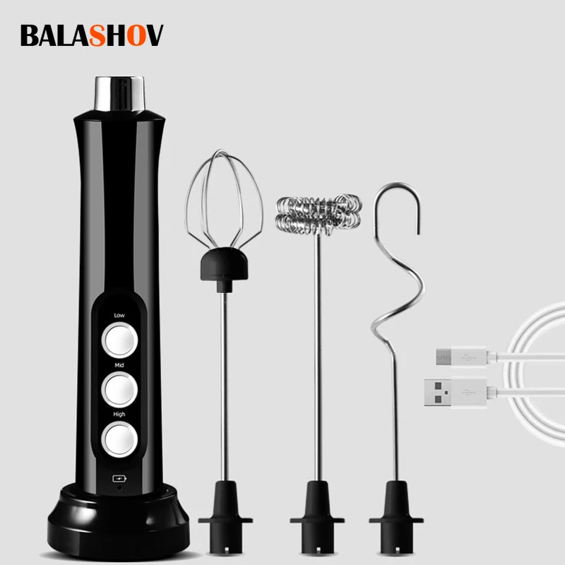 Portable Electric Milk Frother 3 In 1 Rechargeable Foam Maker Handheld Foamer Home High Speeds