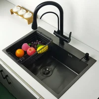 matte black kitchen sink above counter or udermount vegetable washing basin sinks dark grey stainless steel seamless welding pia 1