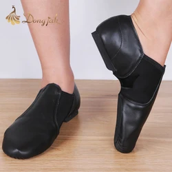 Premium Genuine Leather Tan & Black Jazz Dance Sneakers with Antiskid Sole - High - Quality Ballet Shoes - 39mm (Black)