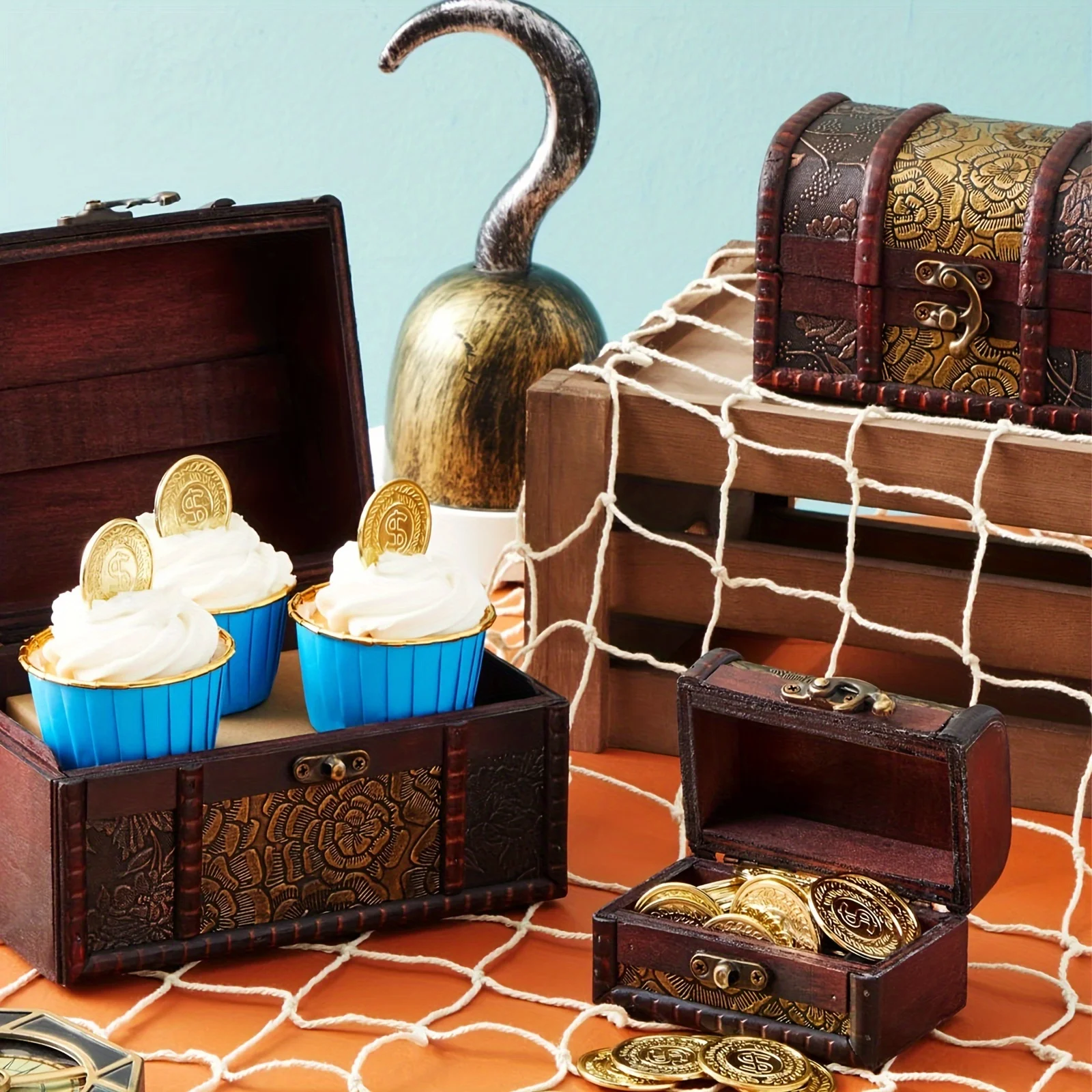Vintage Wooden Treasure Chest Storage Box Jewelry Box Home Decoration Christmas Gift 3 pieces