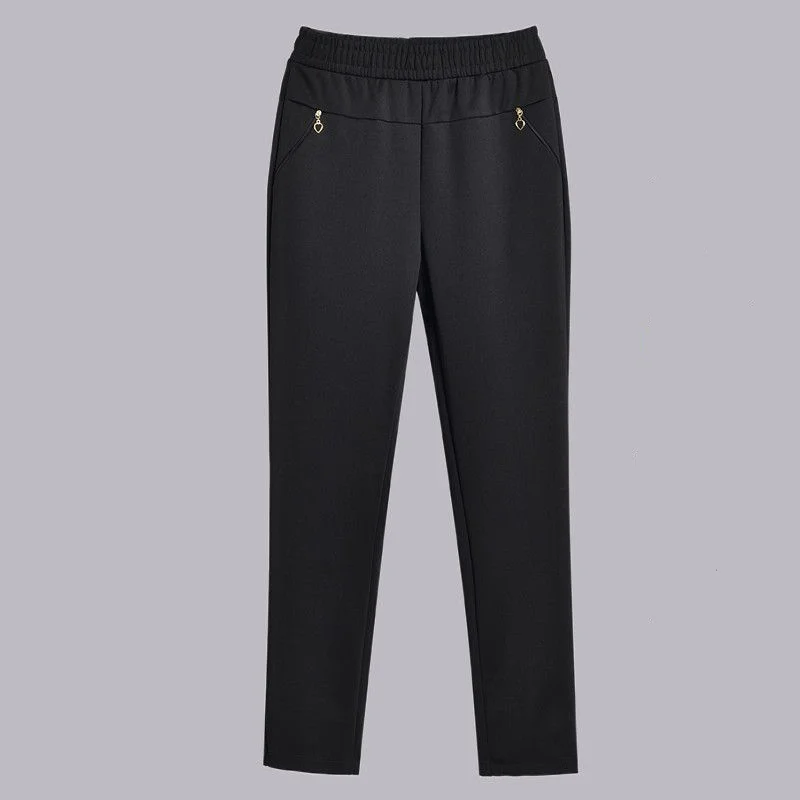 Fashion Korean Spring New Commuter Versatile High Waist Casual Pants Middle Aged Women's Solid Pocket Zipper Straight Trousers