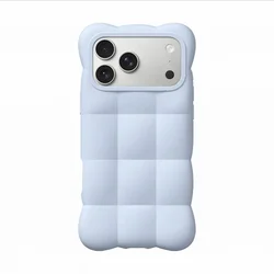 3D Cloud Puff Silicone Phone Case with Charm Accessories - Shockproof Soft Cover for iPhone 13 (Blue)
