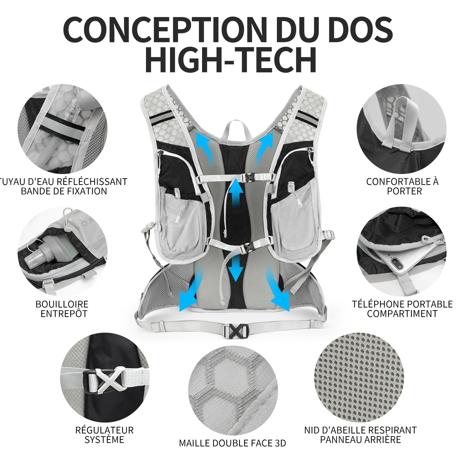 INOXTO 12L Hydration Vest Cycling Backpack Running Hydration Suitable for Men and Women Trail Vest Running Bag Mountaineering 2L 2