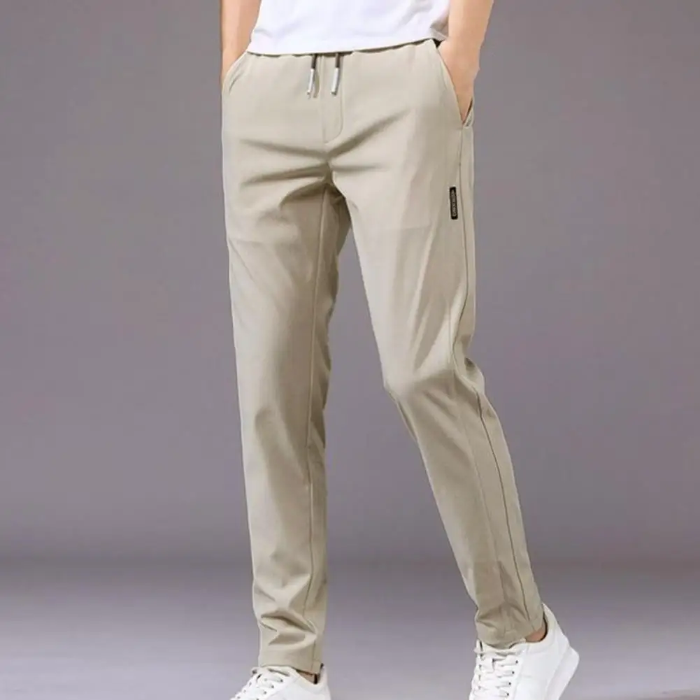 Men Trousers Spring Summer Men Pants Elastic Waist Trendy Korean Style Casual Drawstring Pants Men Straight-leg Trouser for Street Wear