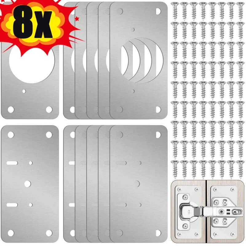 Hinge Repair Plate 2/8pcs Cupboard Door Hinge Mounting Tool Furniture Cabinet Hardware Stainless Steel Fixing Plate Kits hinge repair plate