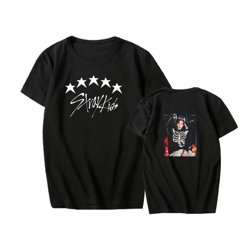 

Модная Детская футболка с 5 звездами Kpop, одежда для фанатов Skz для женщин и мужчин, летняя футболка с коротким рукавом, Феликс Банг Чан сеунмин, одинаковая футболка