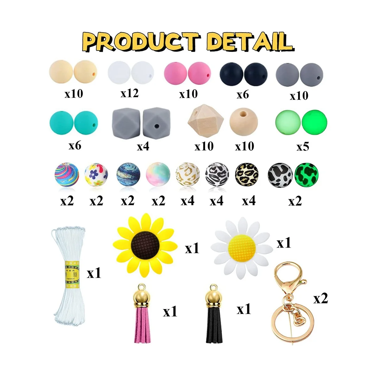 

Silicone Beads for Keychain Making, 15mm Assorted Beads Bulk for DIY Craft Necklace Bracelet Jewelry Making