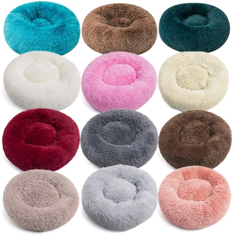 Dog And Cat Nest Long Plush Round Pet Bed Winter Warm Pad Wool Anti Slip Brand PP Cotton Soft Fluffy Rebound Half Surrounding