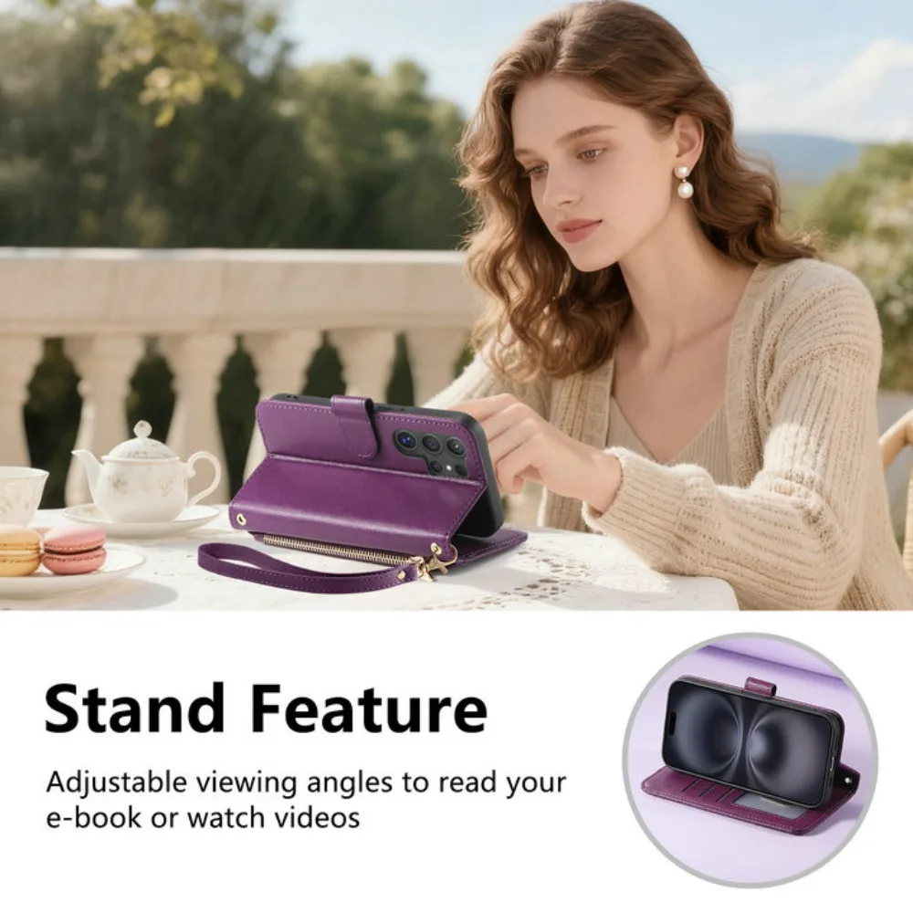 Zipper Wallet Leather Flip Case - Premium Protective Cover