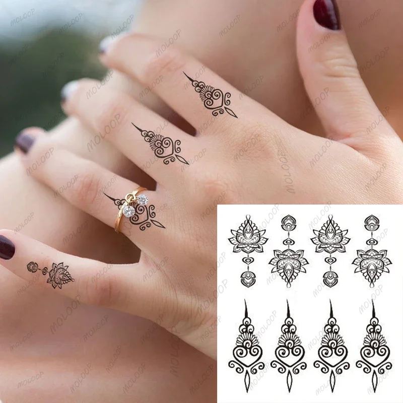 Waterproof Tattoo Sticker Mandala Totem Flower Black Fake Tatoo Hand Finger Water Transfer Flash Body Small Art Temporary Tatto tattoo sticker temporary tattoos