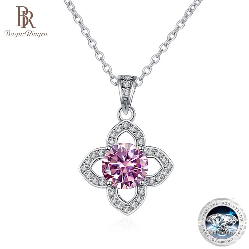 

BagueRingen 1ct VVS D Color Moissanite Pendant Necklace Women's 925 Sterling Silver Lucky Clavicle Chain Valentine's Day Gift