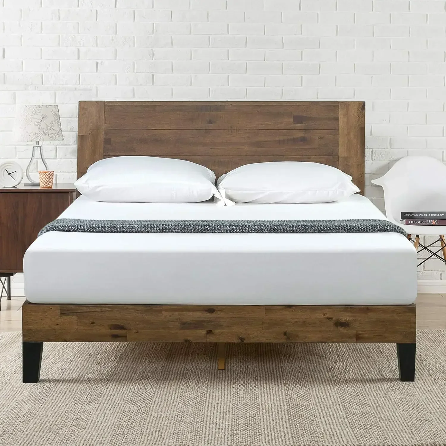 NEW-Tonja Wood Platform Bed Frame with Headboard, Mattress Foundation with Wood Slat Support, No Box Spring Needed, Easy Assembl