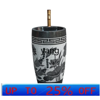 อ่างล้างหน้าหินธรรมชาติ LMM แบบติดตั้งในตัวพร้อมเสาสำหรับลานกลางแจ้ง อ่างล้างหน้าสำหรับบ้านพักอาศัยหรือวิลล่า 1