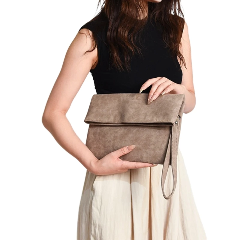 Flap Envelope Clutch Purse with Removable Wrist Strap Ladies Leather Clutch Bag Zippered Handbag Phone Wallet Bags