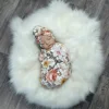 Ylsteed 3 Piece Set Floral Newborn Wrap for Photo Shooting Swaddle Wrap with Hat And Bow Headband Infant Photography Props 4