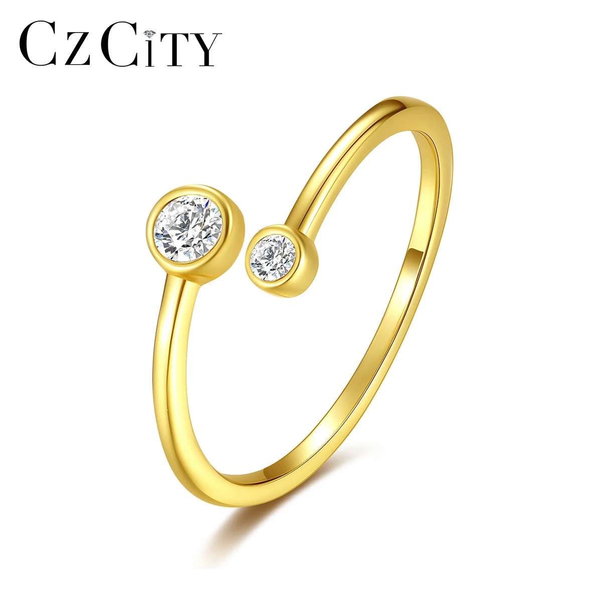 

CZCITY 925 Sterling Silver Quality Simple Round CZ Opening Ring Zircon Adjustable Ring Elegant Fine Jewelry for Women Christmas