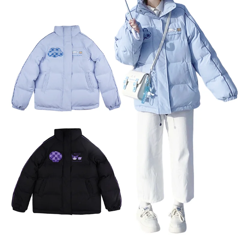 

Kawaii Sanrio Cotton Jacket Winter Female Cotton Clothing Loose Girl Student JK Cute Anime Cinnamoroll Kuromi Bread Clothing