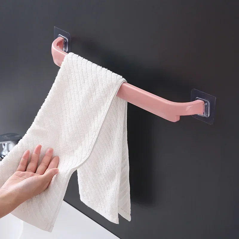 Adhesive Towel Rack Bathroom Towel Bar Shelf Wall Mounted Hanger Toilet Suction Cup Holder Kitchen Organizer