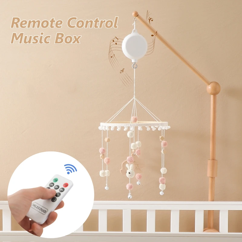 Baby Rattle Toys 0-12 Months White Rotary Mobile Bed Bell Toy Holder Bluetooth/Remote Box