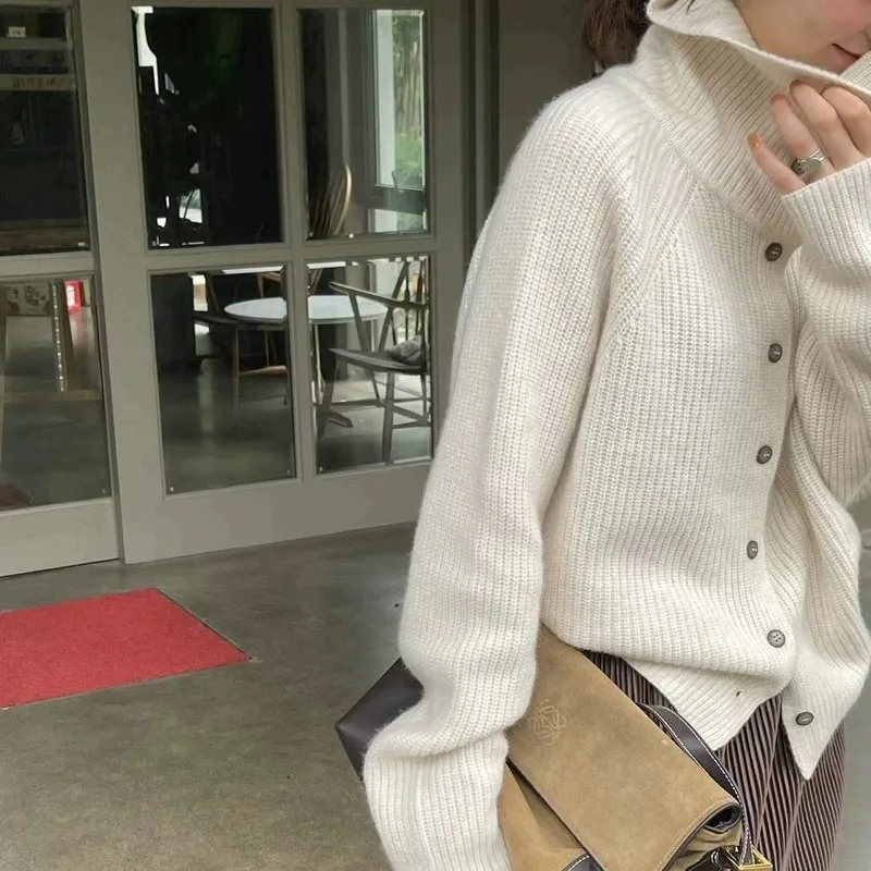 Cardigan Oversized White Turtleneck Sweater Cardigan Jacket Women